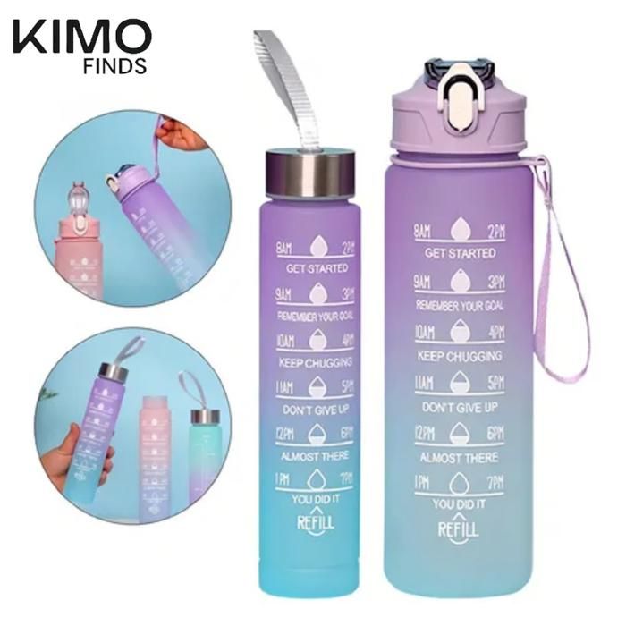Bouteille d’eau dégradée 500ml/1L, design tendance rose-jaune-bleu, réutilisable, sans BPA, idéale sport et bureau