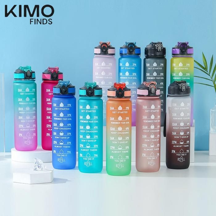 Gourde motivationnelle 1L avec paille et graduations horaires, design sportif, sans BPA, idéale hydratation quotidienne