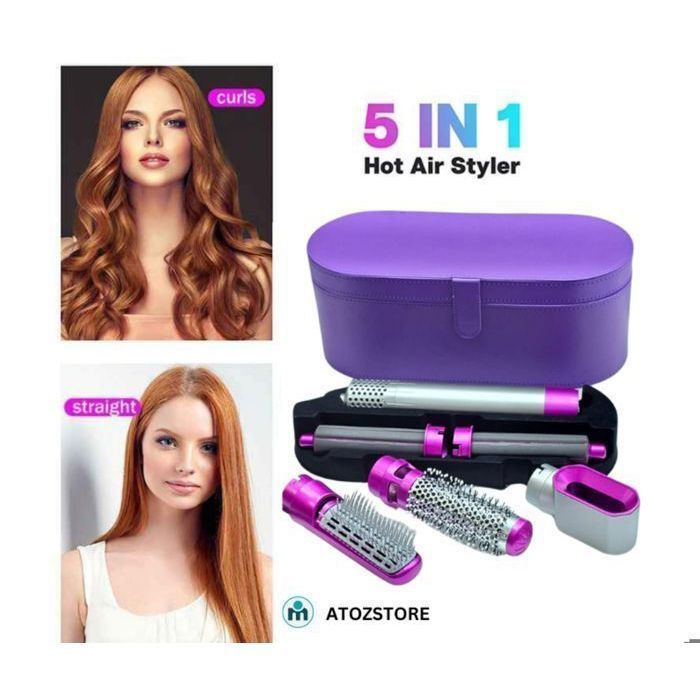 Brosse à cheveux 5 en 1, sèche-cheveux et lisseur rotatif avec peigne, boîte pratique incluse, couleur aléatoire