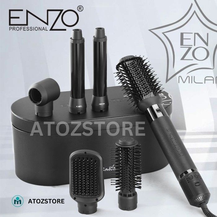 ENZO Brosse soufflante 6 en 1 ionique, sèche-cheveux rotatif haute vitesse avec accessoires inclus