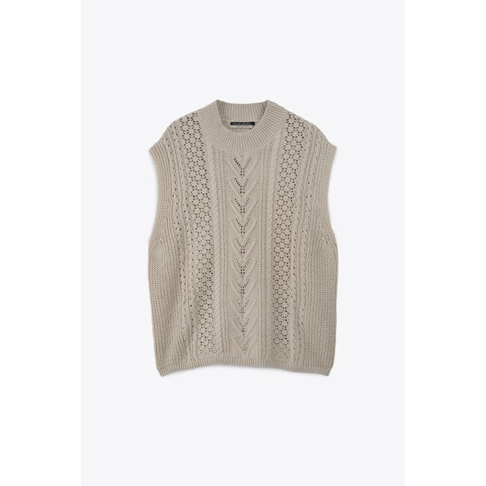 MARWA - GILET COURT SANS MANCHES AVEC TRESSES - BEIGE
