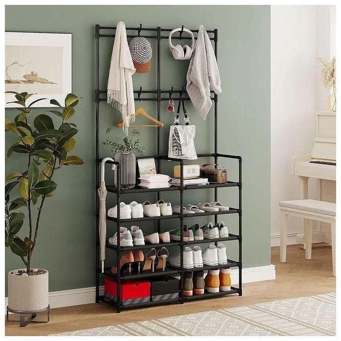 Porte-manteau 3-en-1 - GENERIC - Arbre avec Banc - 8 Crochets - Étagères à Chaussures - Métal
