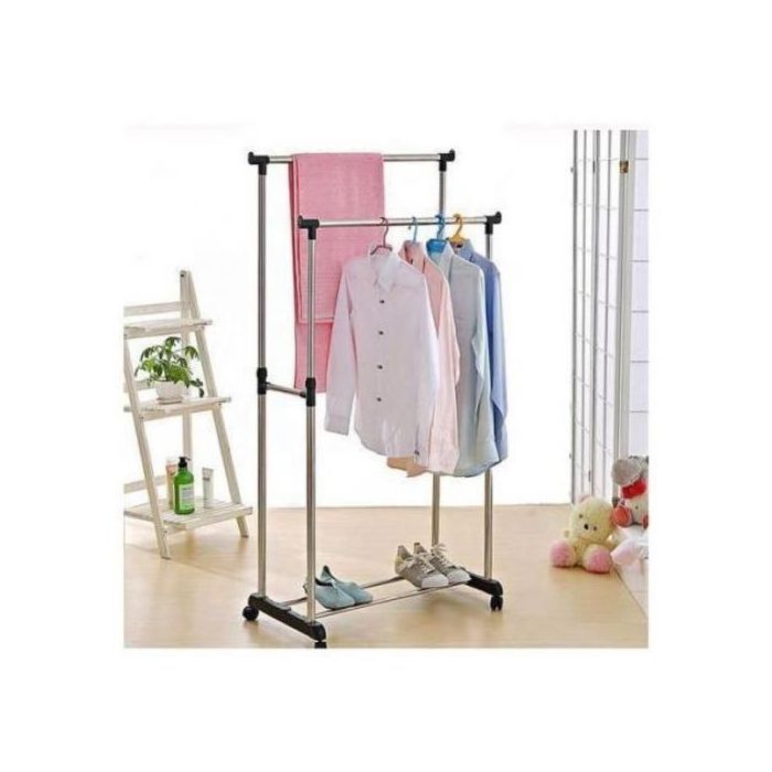 Double Cintres de vêtements au Sol pour Vêtements et Chaussures Porte Vêtement Mobile Pliable