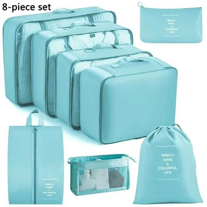 Pack 8 sacs de rangement pour voyage — organisateurs de vêtements compressibles pour valise