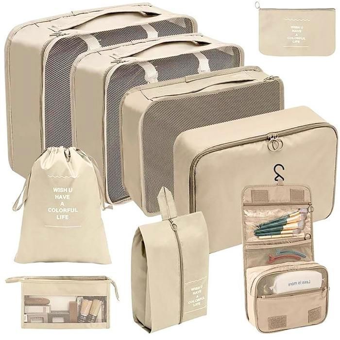 Pack 9 sacs de rangement pour voyage — organiseurs de valise compressibles et assortis