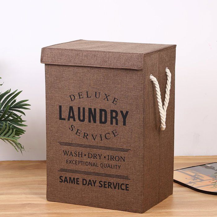 Panier à linge pliable Grande Capacité avec couvercle et poignées en corde – Marron