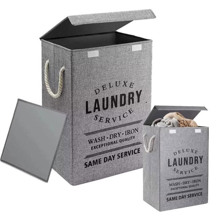 Panier à linge pliable Grande Capacité avec couvercle et poignées en corde – Gris