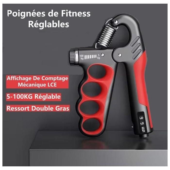 Poignées de Fitness - Réglables - 5 à 100 kg - Compteur Mécanique - Conception Robuste - Couleur Aléatoire
