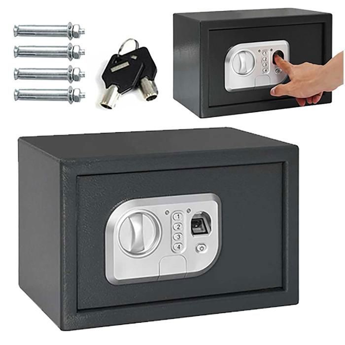 Coffre-Fort Électronique de sécurité Avec Empreinte Digitale Biométrique Code PIN et 2 Clés 20x31x20cm