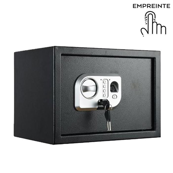 Coffre-Fort Électronique de sécurité Empreinte Digitale Biométrique Avec Code PIN et 2 Clés et étagère - 25x35x25cm