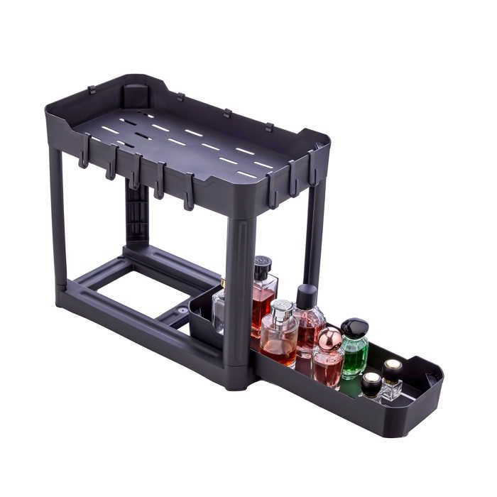 Etagère coulissante à 2 niveaux pour rangement en noir