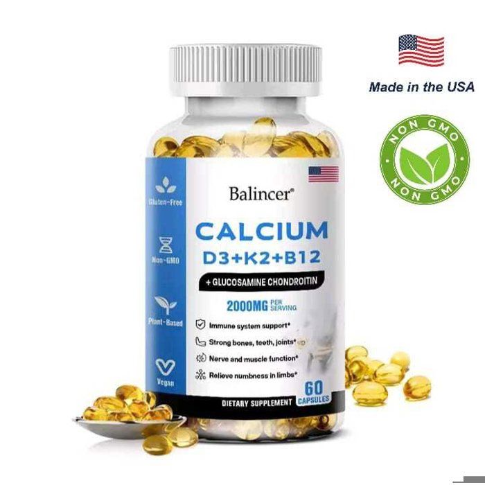 Balincer Calcium, vitamines D3, K2 et B12 | Immunitaire et osseux | Favorise la santé cardiaque | Multivitamines