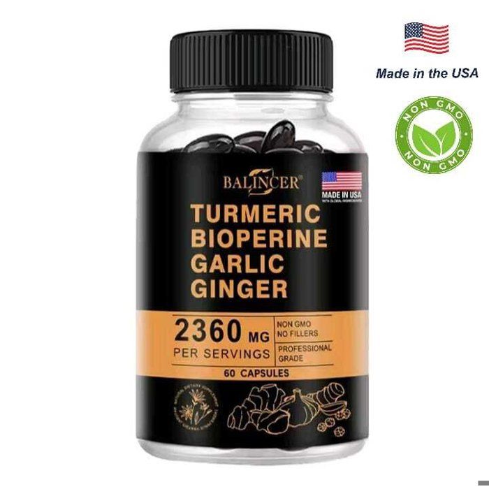 Curcuma et poivre noir au gingembre - Supplément de soutien articulaire contenant du piperin et 95% de curcumine
