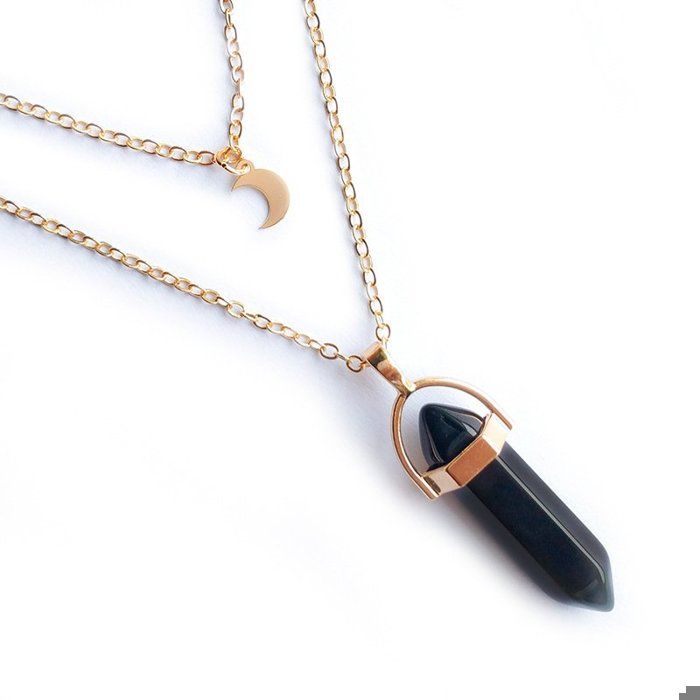 Collier Multicouche Femme - GENERIC - Pierre Naturelle - Breloque Lune - Cristal Él - Tendance