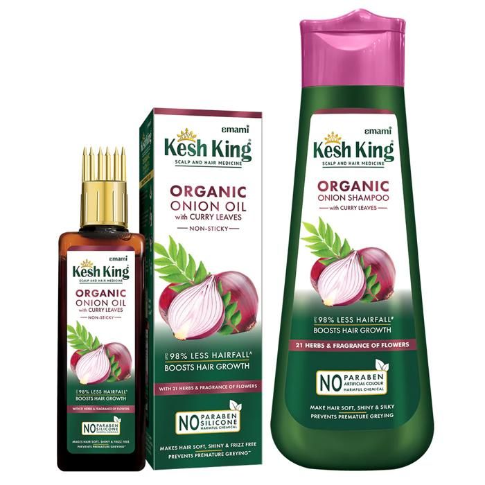 Combo Huile & Shampoing à l'Oignon Bio et Feuilles de Curry Kesh King 