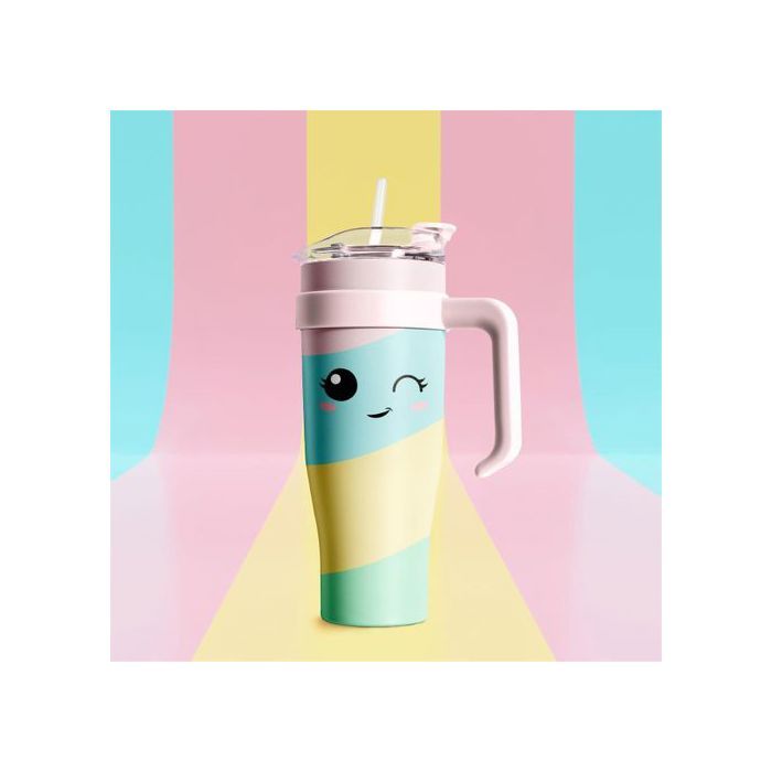 Mug Isotherme en Acier Inoxydable – 1.2L avec Paille & Poignée, Garde au Chaud/Froid.