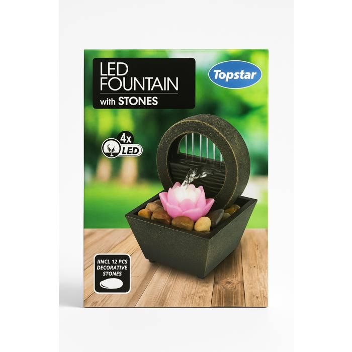 Fontaine LED Topstar™ avec fleurs et pierres décoratives, idéale pour créer une ambiance zen, relaxante et apaisante à la maison