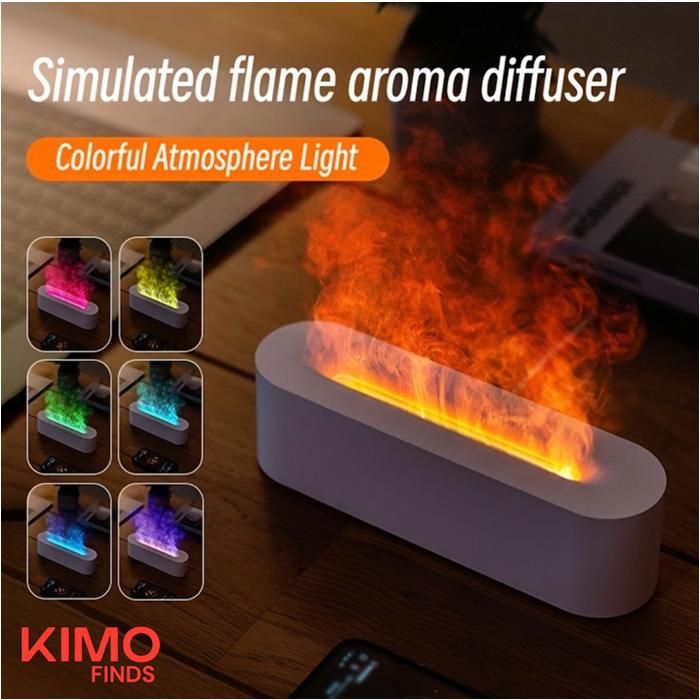 Diffuseur d’arômes à effet flamme LED, humidifie l’air et crée une atmosphère relaxante avec lumière colorée