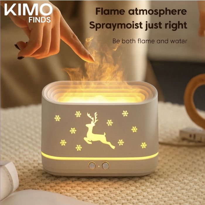 Diffuseur d’arômes flamme LED avec design renne lumineux, humidifie l’air et crée une ambiance chaleureuse et relaxante