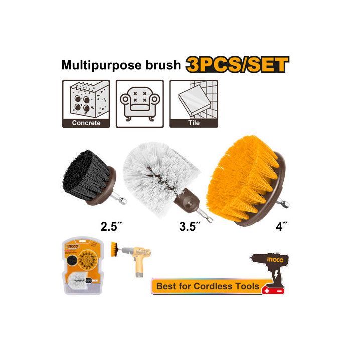 INGCO - Jeu de 3 Brosses de nettoyage pour visseuse