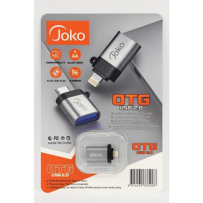 Adaptateur OTG Joko USB 2.0 OTG compact Plug & Play, alliage métallique, idéal pour Android, iPhone, MacBook et accessoires au Maroc