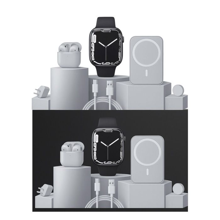 Pack Exclusive : Smartwatch + écouteurs Bluetooth + chargeur magnétique et accessoires. Compatible iOS & Android