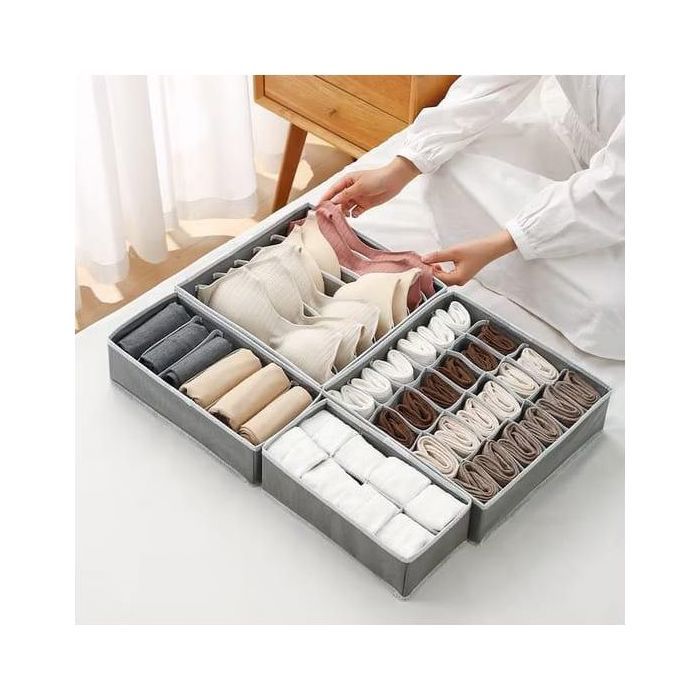 Lot de 4 Boite Rangement Vetement, Organisateur sous Vetement Pliable, pour Ranger Sous-vètements