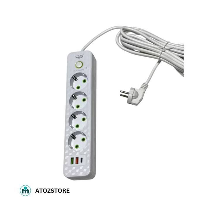 Prise Multiple avec USB 4 Prises 2 Ports USB Type-C Protection Surcharge, Couleur aléatoir