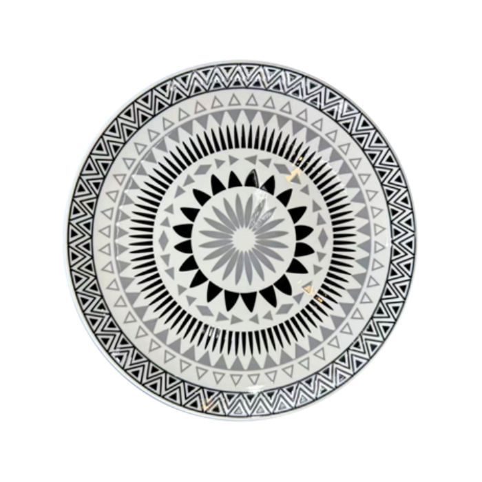 Service de table en porcelaine 19 pièces – Motif mandala noir/blanc – Modèle DS-19A