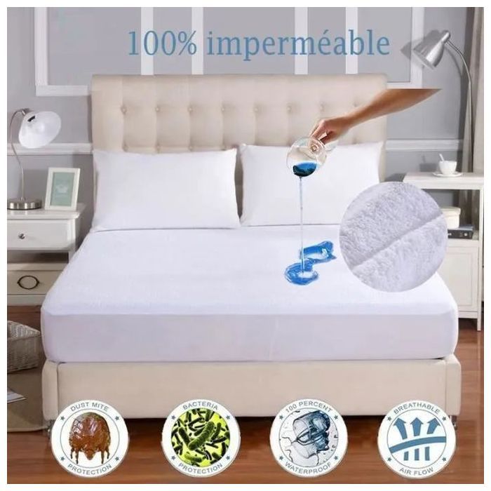 Protège-Matelas Imperméable 160 x 200 cm – 85 % Polyester, Blanc