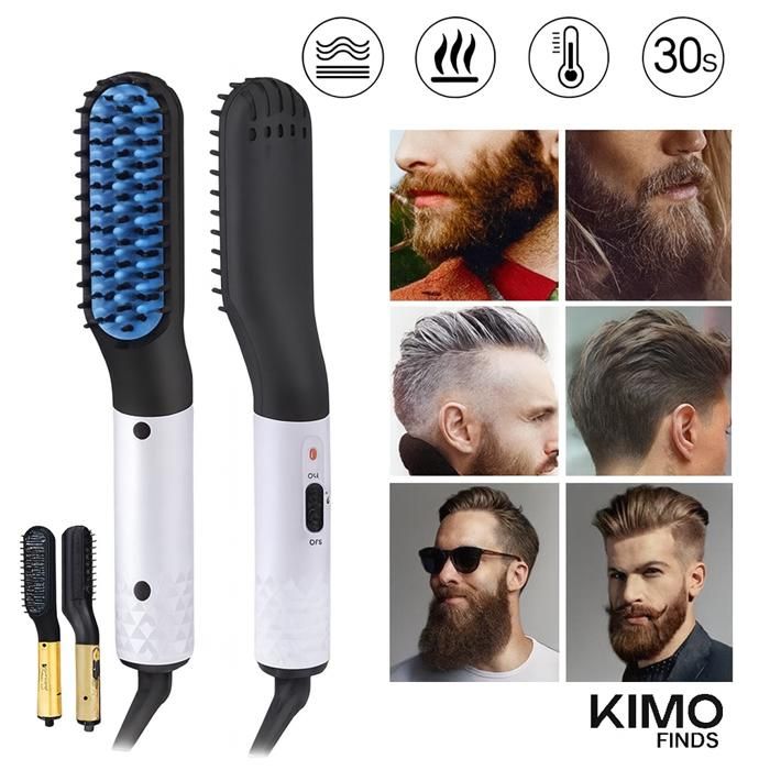 Brosse Chauffante Lissante Barbe & Cheveux Homme – Peigne Électrique Anti-Frisottis – Chauffe Rapide 30s