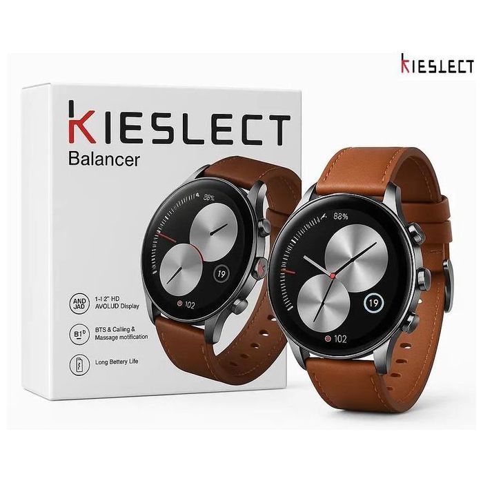 Kieslect Balancer – Montre Intelligente avec Écran AMOLED, Autonomie jusqu'à 15 Jours, Bracelet en Cuir Véritable