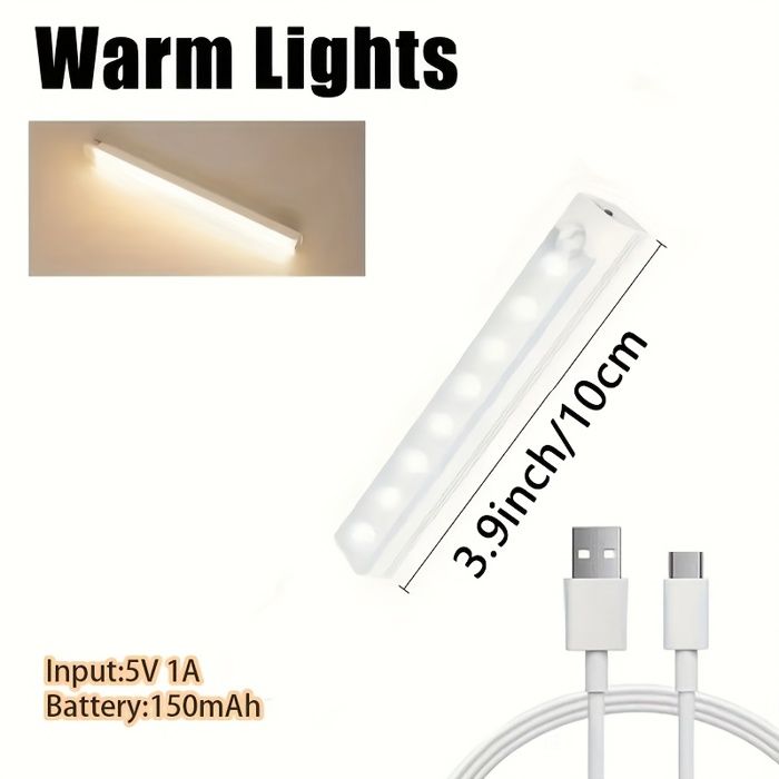 LED Capteur Intelligent 10cm – Lumière Blanche & Chaude, Sans Fil, Recharge USB, Magnétique