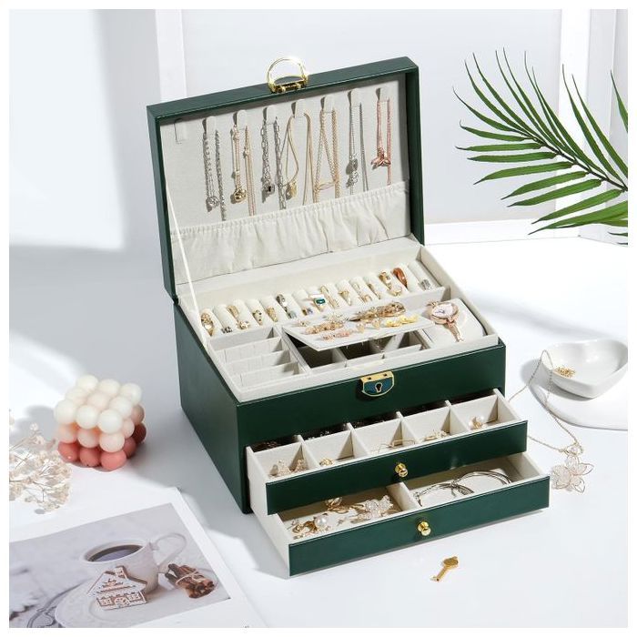 Boîte à Bijoux Femme Élégante, Mallette en Similicuir, Organisateur Bijoux Multi-Compartiments, couleur aléatoir