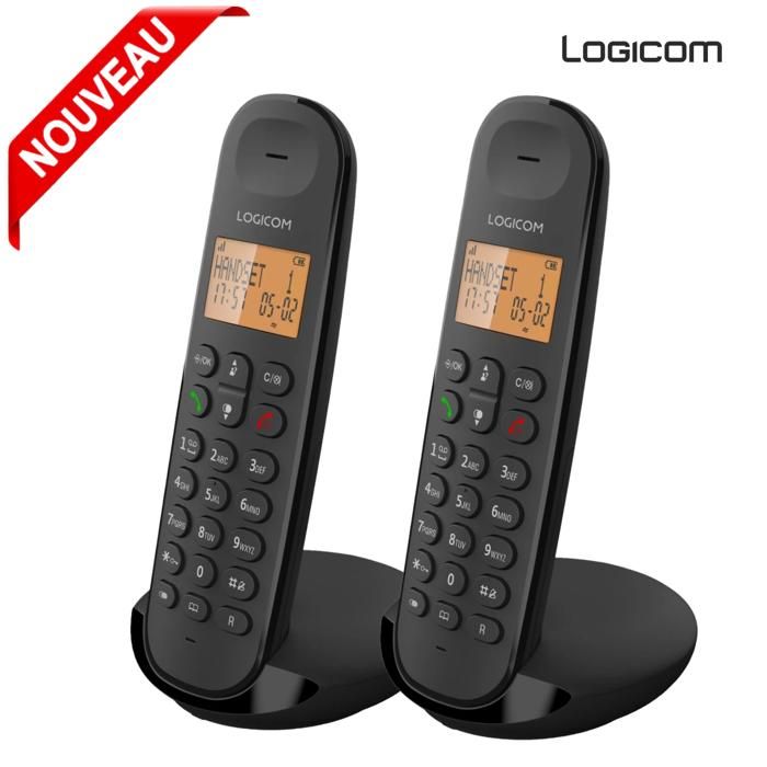Téléphone Fixe sans Fil avec Logicom Répondeur Enregistreur - Duo - Téléphones analogiques et dect - Noir