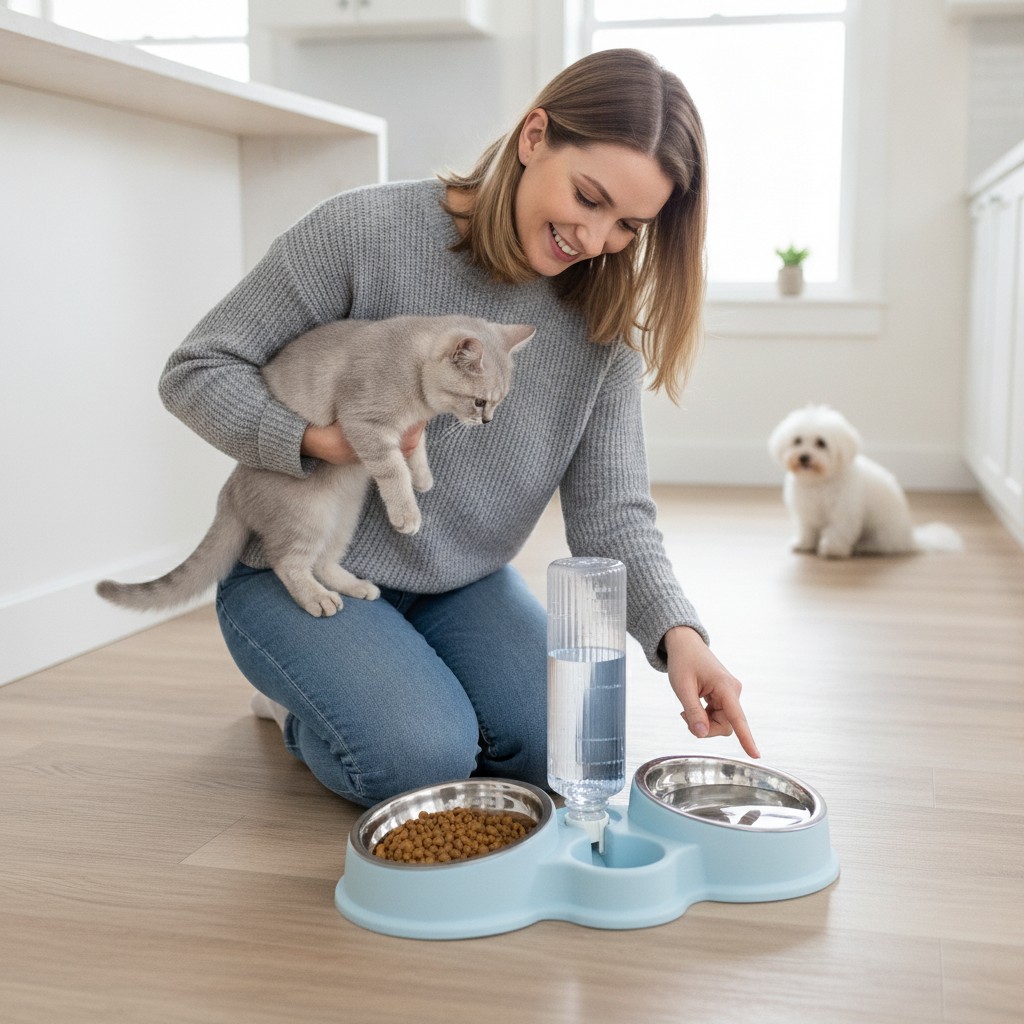 3- en-1 pour Chats et Chiens , Nourriture et Distributeur Automatique d'Eau à Portée de Patte(couleur et design aléatoire) - Marjane Mall - Image 4