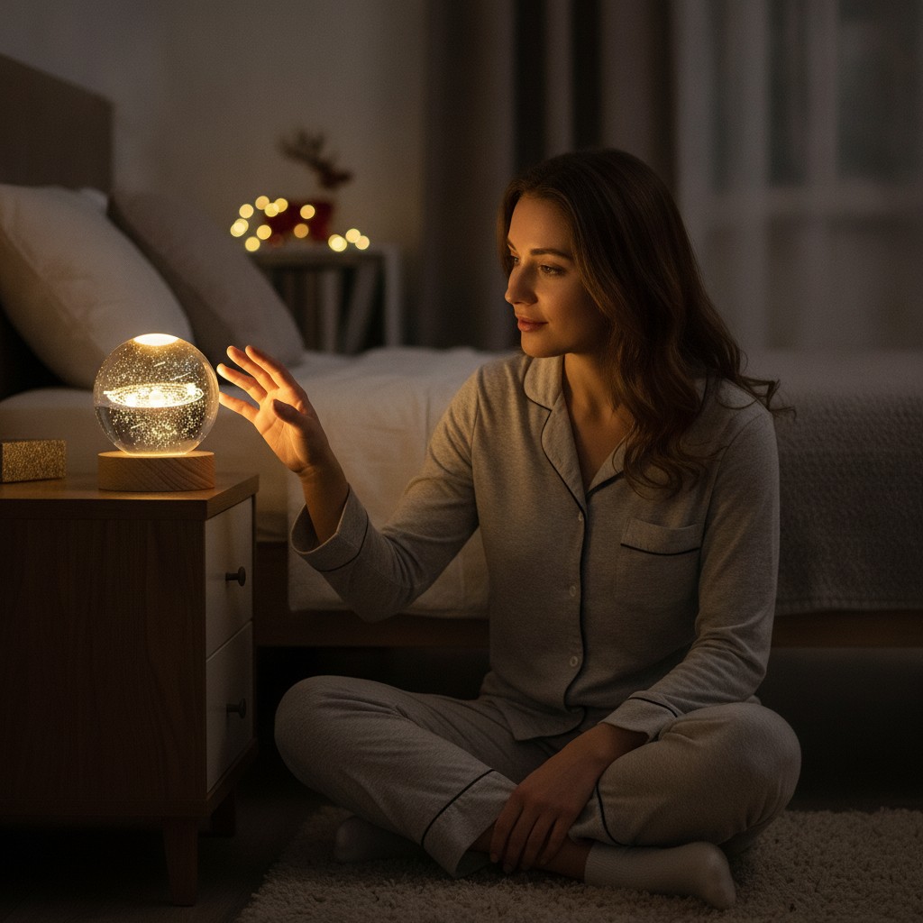 Lampe LED astronaute de nuit, sphère en cristal gravée, décoration pour Noël.(couleur et design aléatoire) - Marjane Mall - Image 4