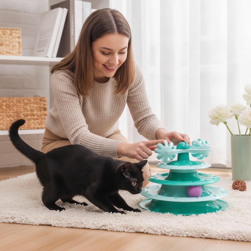 Jeu interactif pour chat avec plateau d’entraînement à 4 niveaux et disques stimulants(couleur et design aléatoire) - Marjane Mall - Image 4