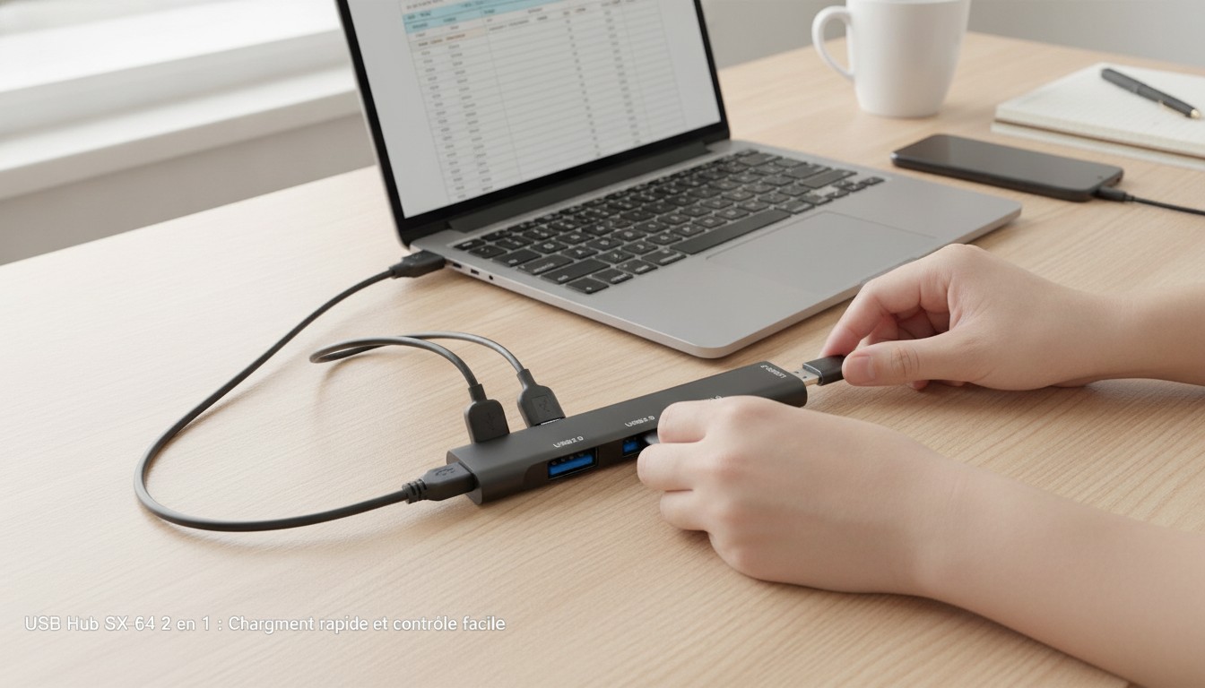 Station d'accueil USB Hub SX-64 2 en 1 : Chargement rapide et contrôle facile(couleur et design aléatoire) - Marjane Mall - Image 4