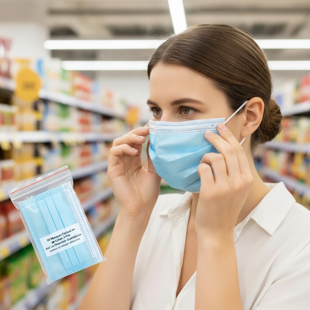 50 Masques Faciaux en Coton 3 Plis pour La Protection Quotidienne(couleur et design aléatoire) - Marjane Mall - Image 4