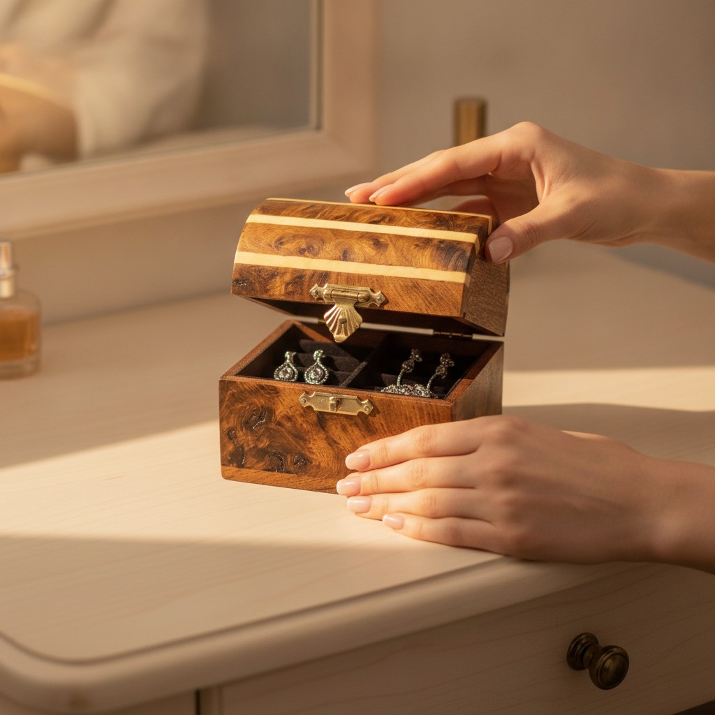 Coffret Artisanal en Bois de Thuya – Écrin de Luxe Fait Main(couleur et design aléatoire) - Marjane Mall - Image 4