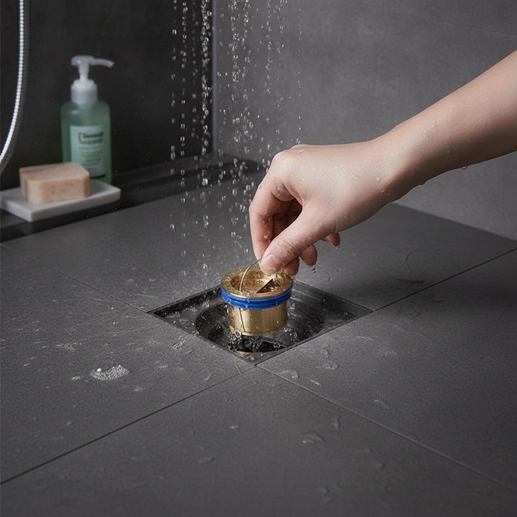 Vidange de sol en cuivre pour douche et cuisine – anti-odeurs, anti-refoulement, avec filtre à cheveux(couleur et design aléatoire) - Marjane Mall - Image 4