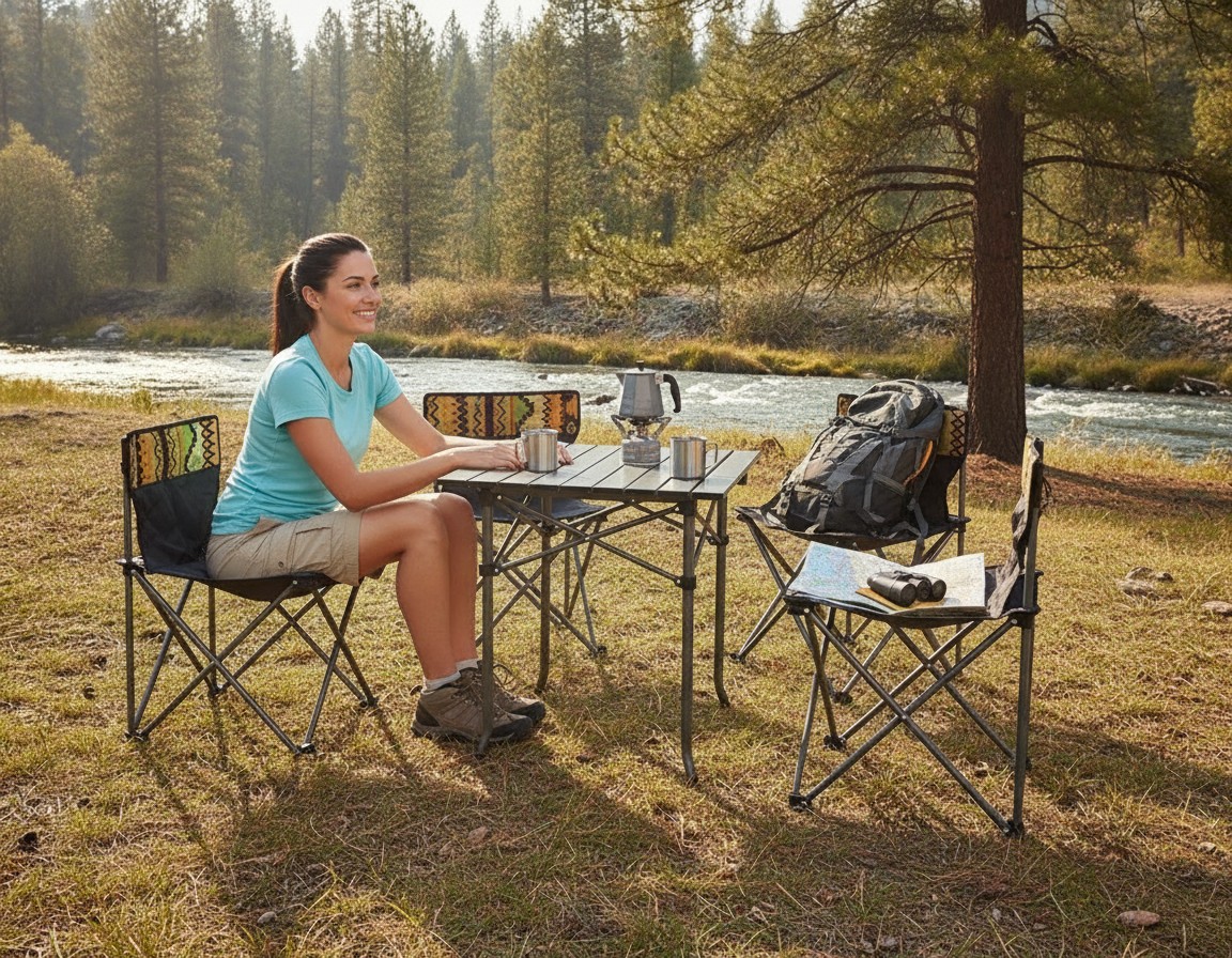pack de 4 chaises pliantes de camping avec table Mobile pour les aventures en plein air(couleur et design aléatoire) - Marjane Mall - Image 4