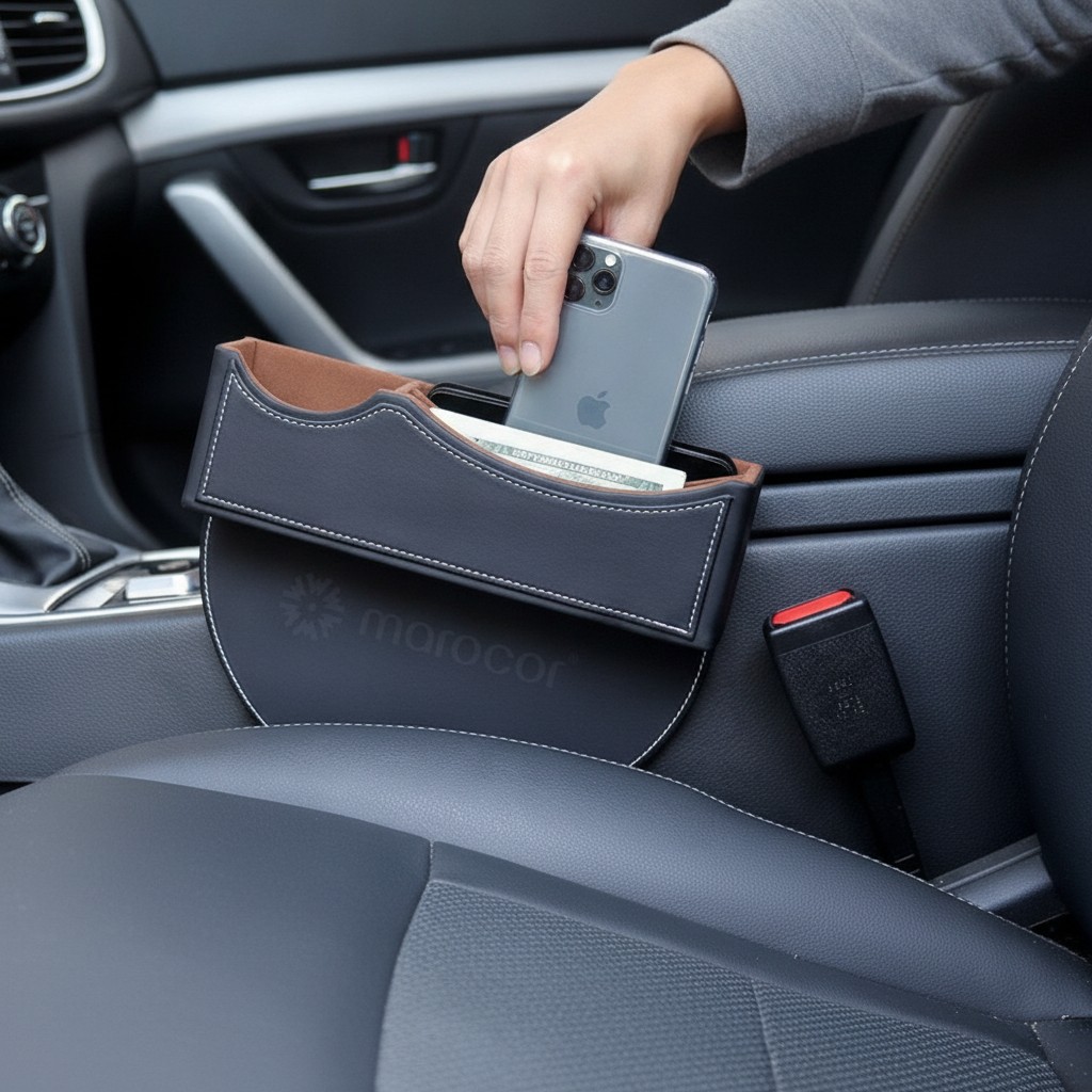 Organisateur de Siège de Voiture Premium en Cuir Anti-Chute(couleur et design aléatoire) - Marjane Mall - Image 4