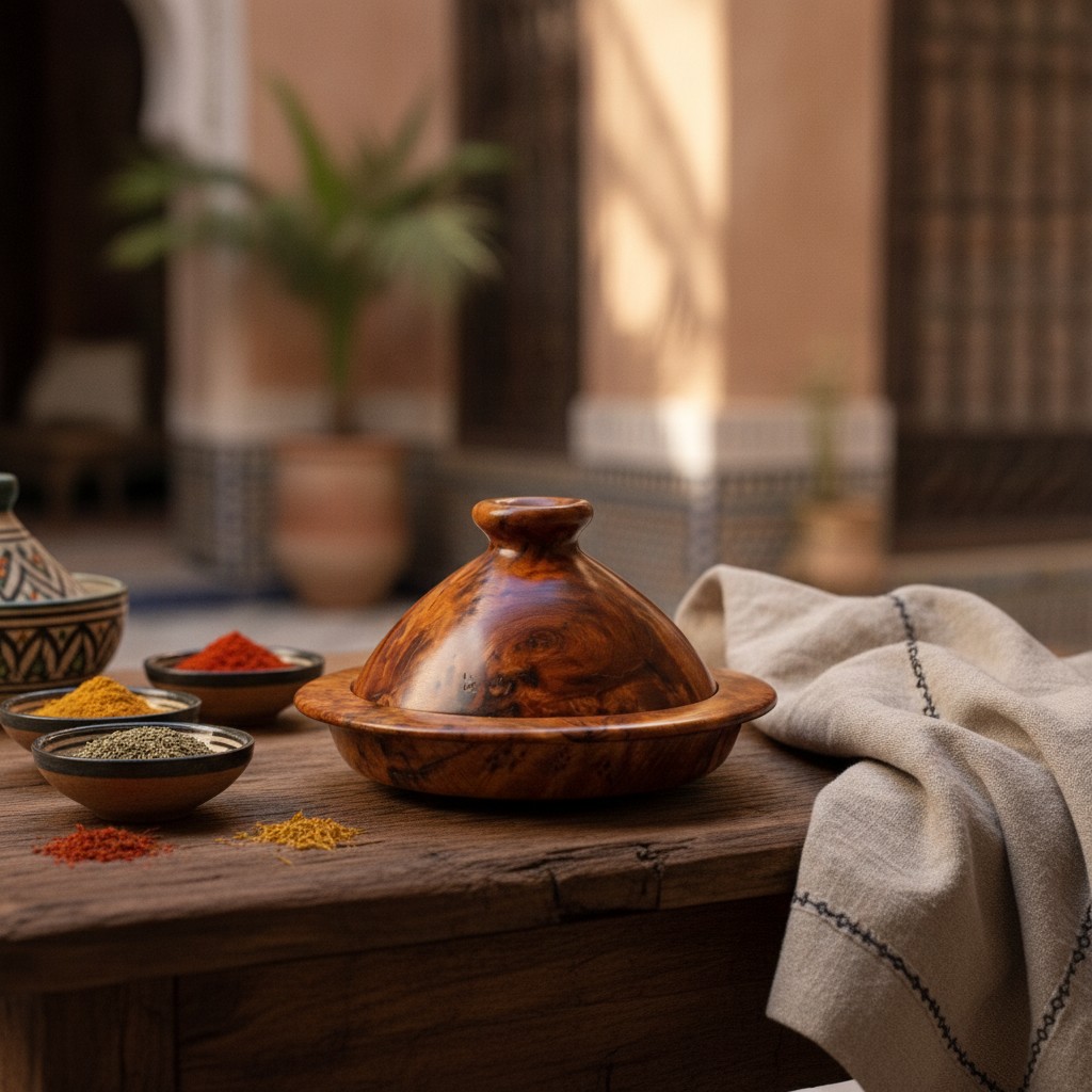 Mini Tajine en Bois de Thuya : L'Artisanat Marocain en Miniature(couleur et design aléatoire) - Marjane Mall - Image 3