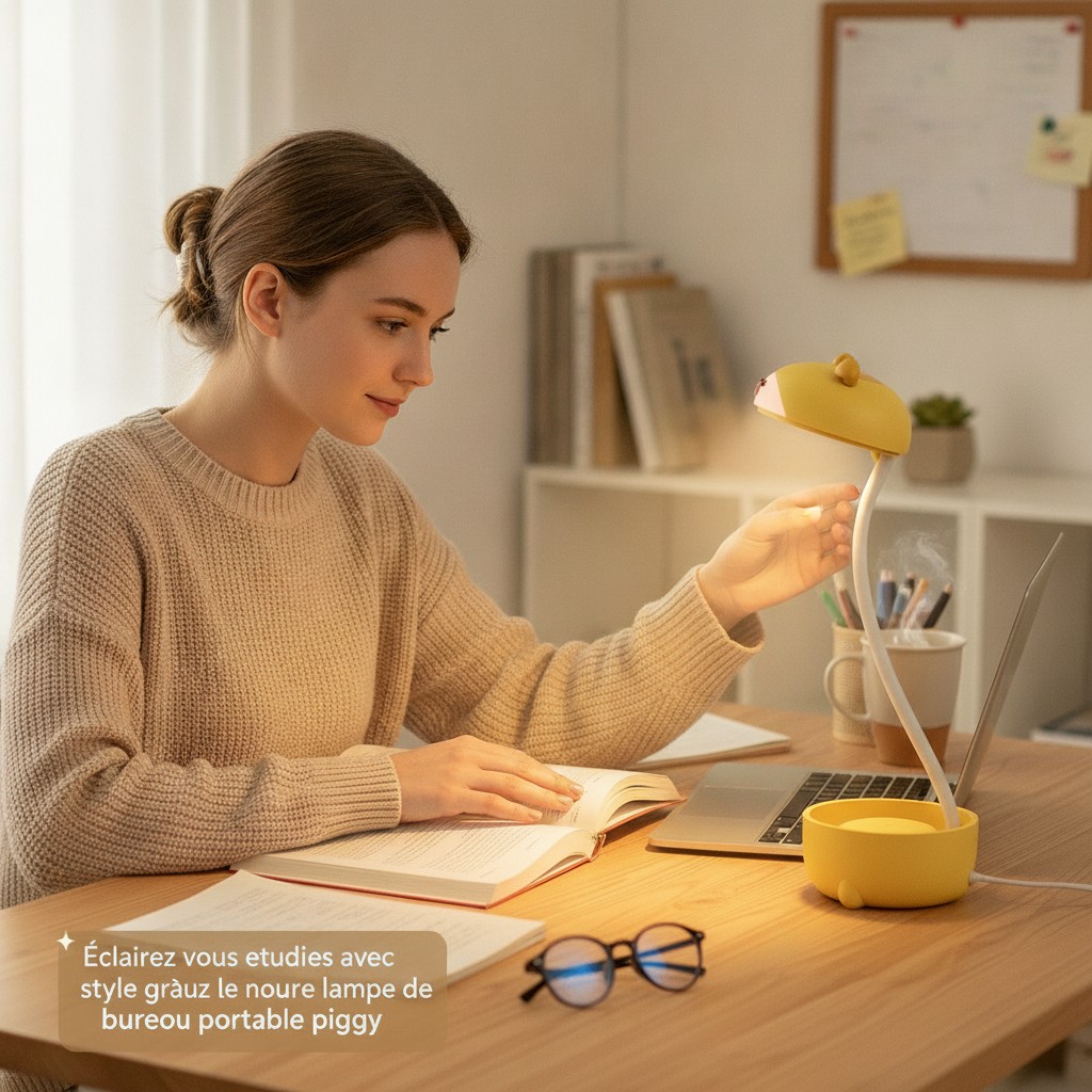 Éclairez vos études avec style grâce à notre lampe de bureau portable piggy(couleur et design aléatoire) - Marjane Mall - Image 4