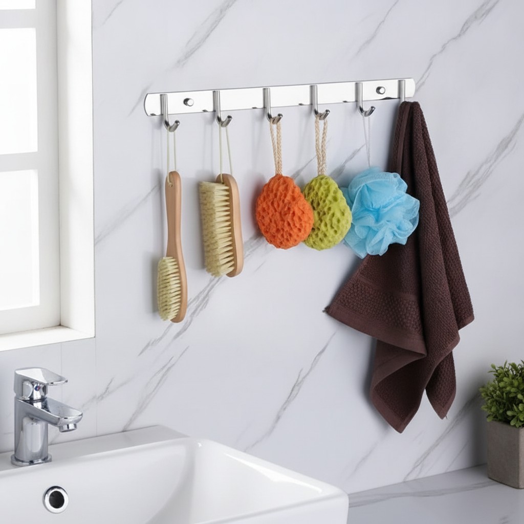 Set de 6 crochets en métal et aluminium pour salle de bain(couleur et design aléatoire) - Marjane Mall - Image 3