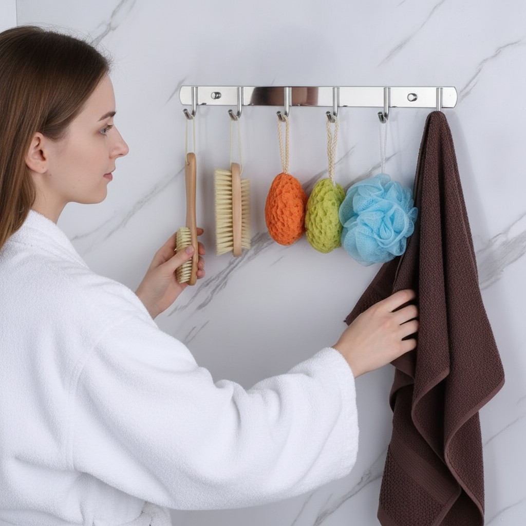 Set de 6 crochets en métal et aluminium pour salle de bain(couleur et design aléatoire) - Marjane Mall - Image 4