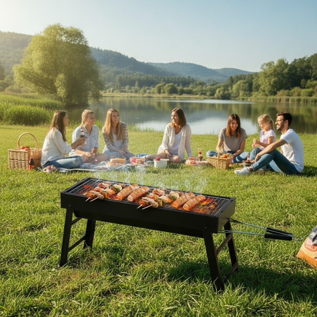 60cm Barbecue à charbon de bois Portable Léger pour Pique-niques en Plein Air(couleur et design aléatoire) - Marjane Mall - Image 3