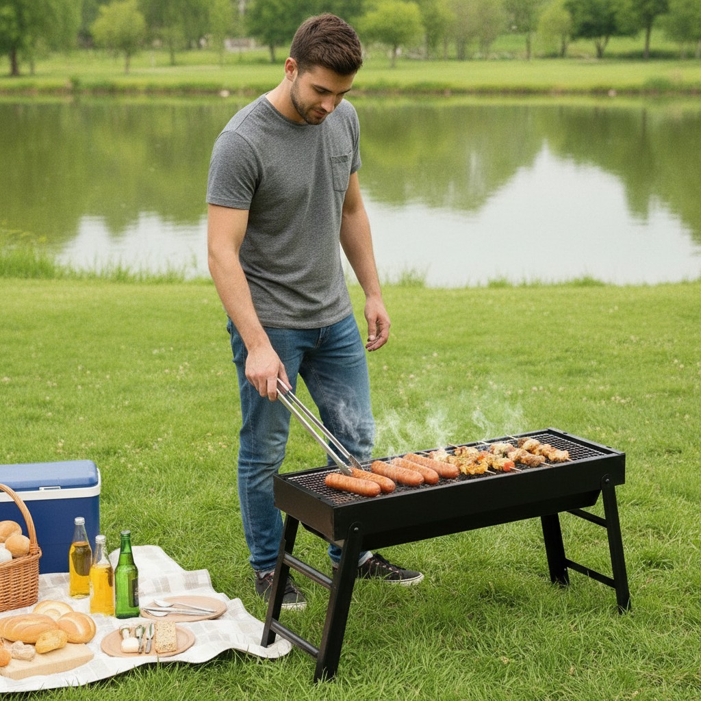60cm Barbecue à charbon de bois Portable Léger pour Pique-niques en Plein Air(couleur et design aléatoire) - Marjane Mall - Image 4